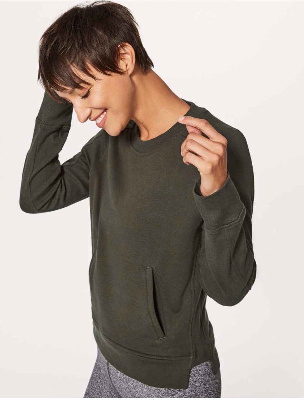 Lululemon Press Pause Crew Dark Olive Green